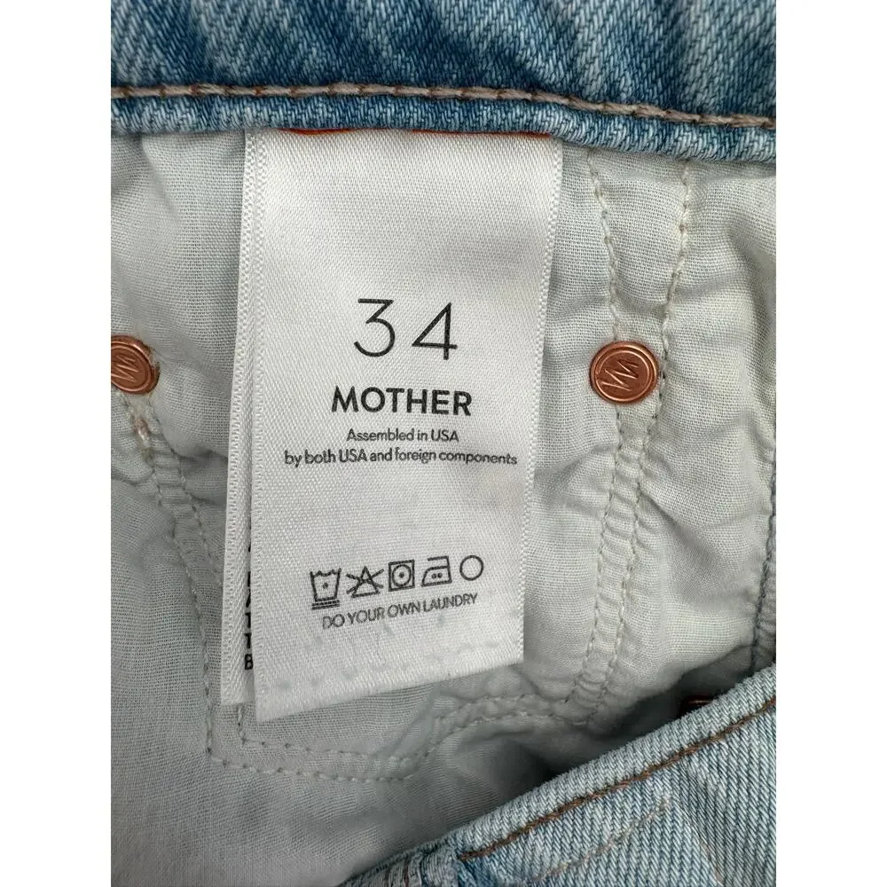Mother Mid‎ Rise Rambler Zip Flood Jeans Womens 34 Blue Light Wash Ripped Off